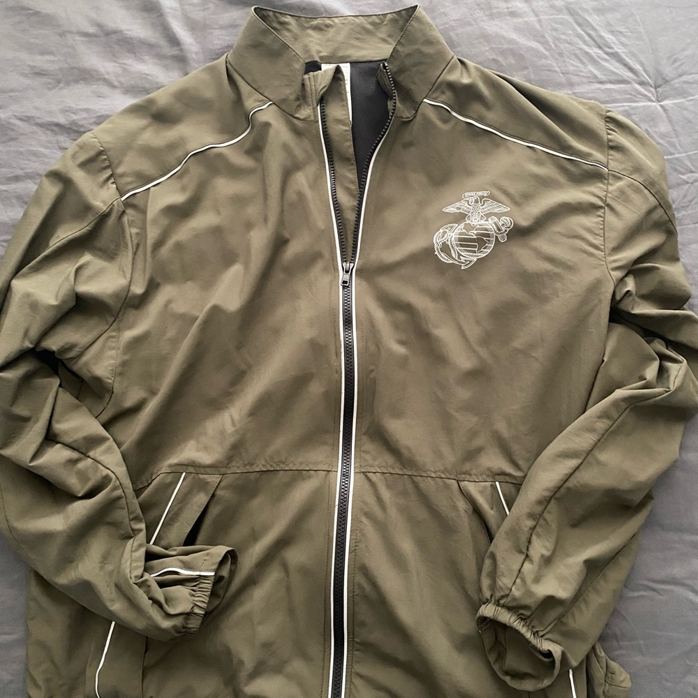 Olive Green Men's Jacket with Marine Corp Logo
